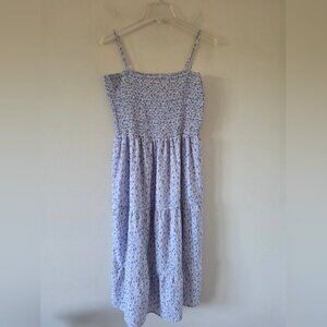 HEARTLOOM | Smocked Dress Tiered Skirt Floral Blue Spaghetti Straps Sz L
